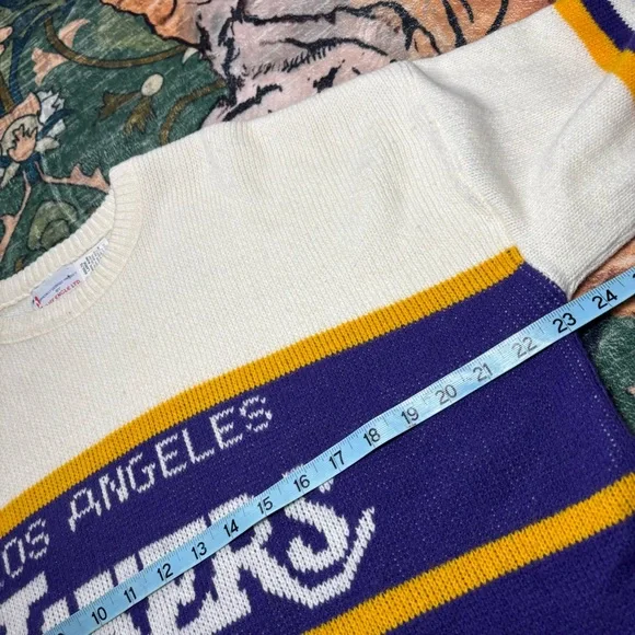 Vintage 80s Cliff Engle Los Angeles Lakers NBA Knit Sweater USA Made Purple L - Picture 5 of 6
